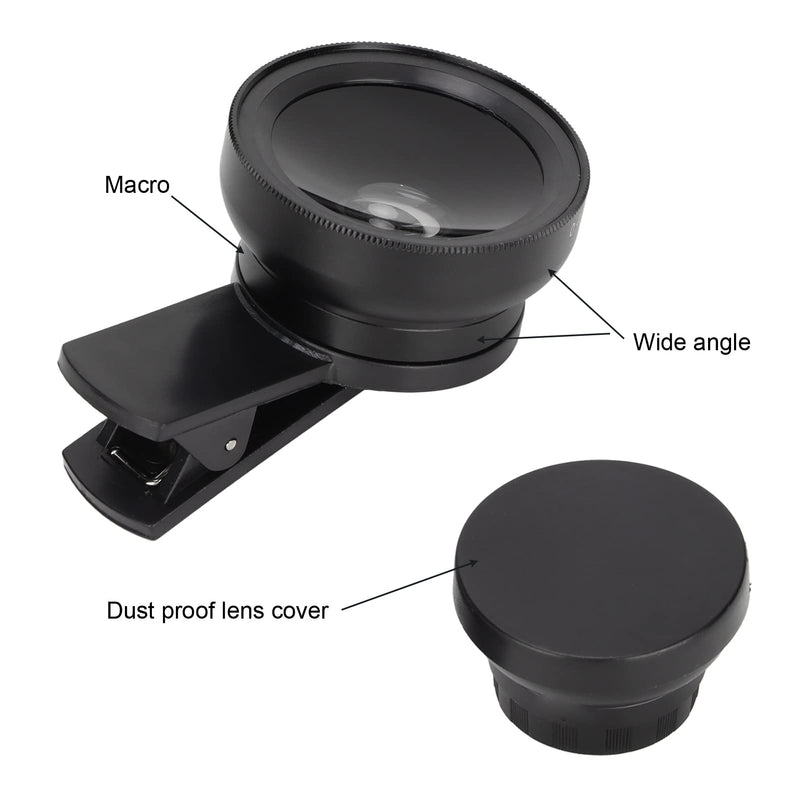 Generic 2 in 1 Phone Lens, 0.45X Wide Angle and 12.5X Macro Lens with Universal, for Most Smartphones and Tablets (Black) Black