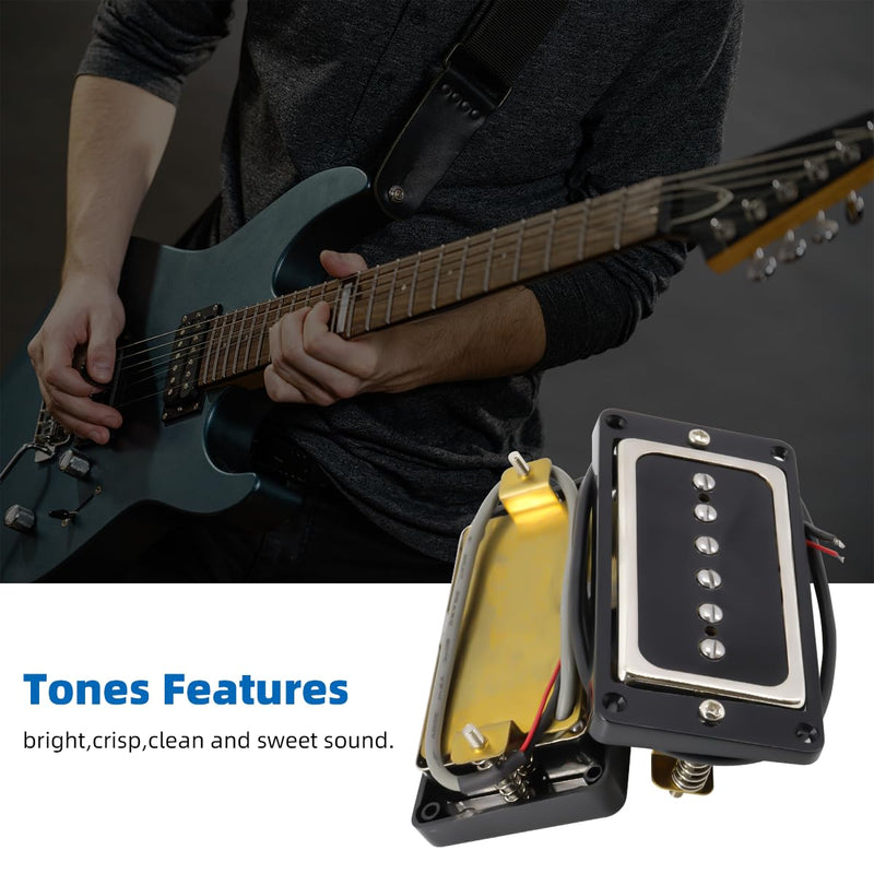 P90 Pickup Alnico 5 Single Coil Neck Bridge Pickup Set for Electric Guitar Parts Replacement(black+silver) black+silver