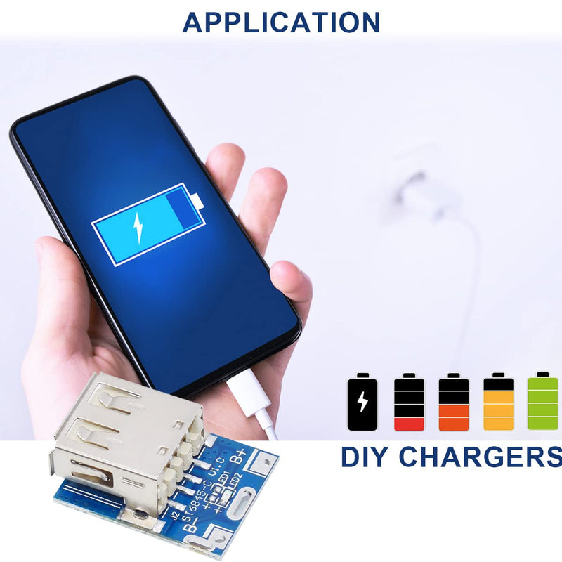 10Pcs 5V Step Up Board Lithium Battery Charging Protection Board Step Up Power Module 134N3P Charger Board LED Indicator for DIY Charger with 24AWG Cable