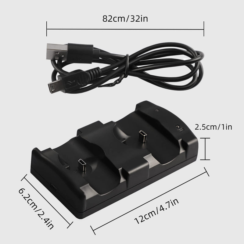 PS3 Controller Charger Station, Charging Dock for Sony Playstation 3 Original Wireless Dual Controller and Move Controller with LED Light Indicator and Charging Cable