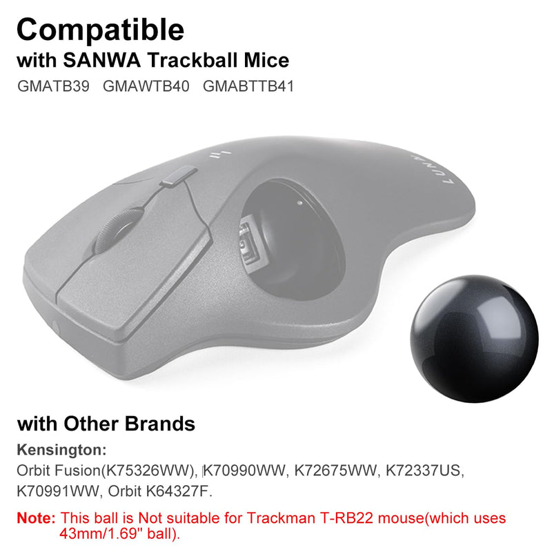 SANWA 2PCS 40mm/1.57in Trackball Replacement Ball for GMAWTB40, GMABTTB41, GMATB39, Kensington Orbit Fusion, and Other Compatible Trackball Mice, Glossy Red + Black