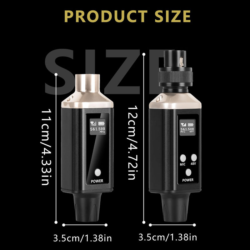 UHF Wireless XLR Transmitter and Receiver with Carry Case, Professional Wireless Microphone XLR Adapter for Dynamic & Condenser Mics and Audio Mixer Pa System, Rechargeable, 200ft Range.