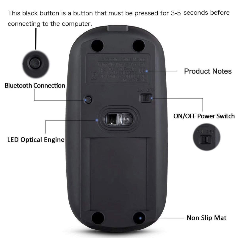 Rechargeable Bluetooth Mouse for MacBook pro/MacBook air/Laptop/iPad/iMac/pc, Wireless Mouse for MacBook pro MacBook Air/iMac/Laptop/Notebook/pc(Bluetooth Mouse/Black) Bluetooth Mouse/Black