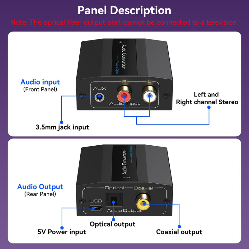 [AUSTRALIA] - Analog to Digital Audio Converter RCA to Optical Converter RCA/3.5MM to Toslink and Coaxial Adapter for PS5 PS4 DVD Soundbar 