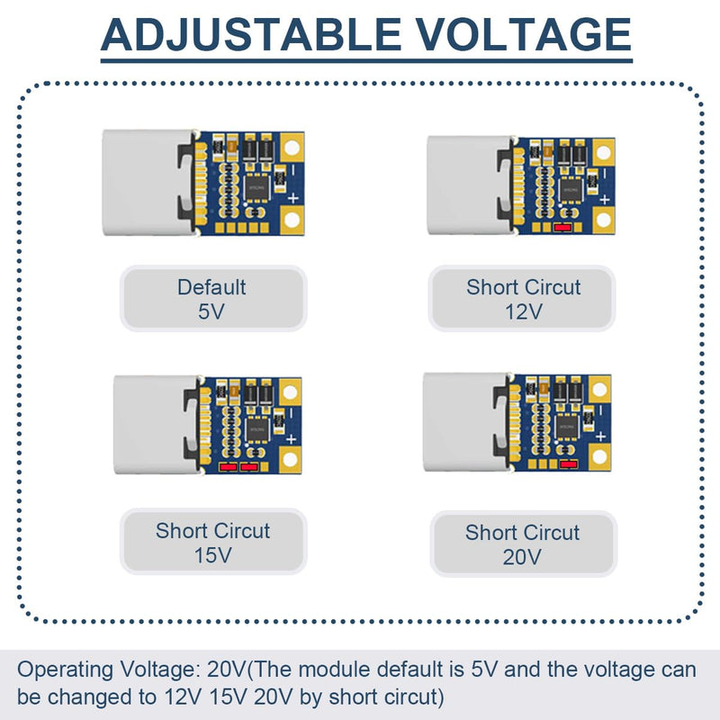 DAOKAI 2 Pack 20V 15V 12V 9V 5A PD2.0 PD3.0 USB Type-C to DC Power Trigger Module Current Transformer Power Decoy Module Socket with 8pcs DC Plug, DC Power Cable