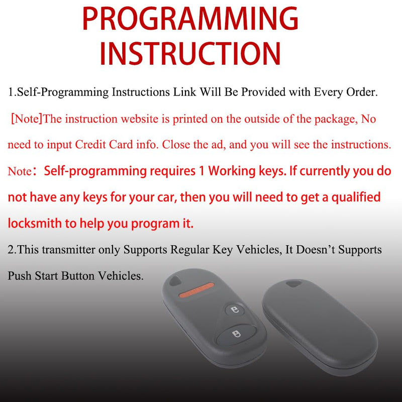 [AUSTRALIA] - Key Fob Remote Replacement Fits for Honda Civic 2001 2002 2003 2004 2005 / Honda Pilot 2003 2004 2005 2006 2007 NHVWB1U523 / NHVWB1U521 Keyless Entry Remote Control 72147-S5A-A01 