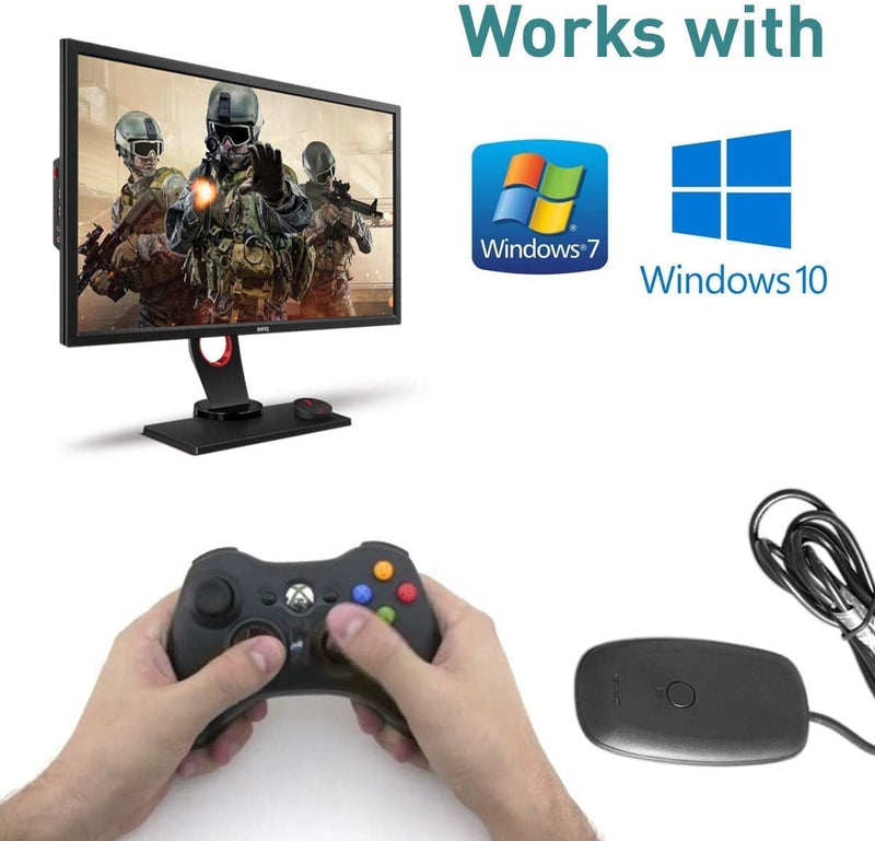 Wireless USB Gaming Receiver Adapter Compatible with Microsoft Xbox 360 Controllers, Desktop PC Laptop Gaming Adapter for Windows PC