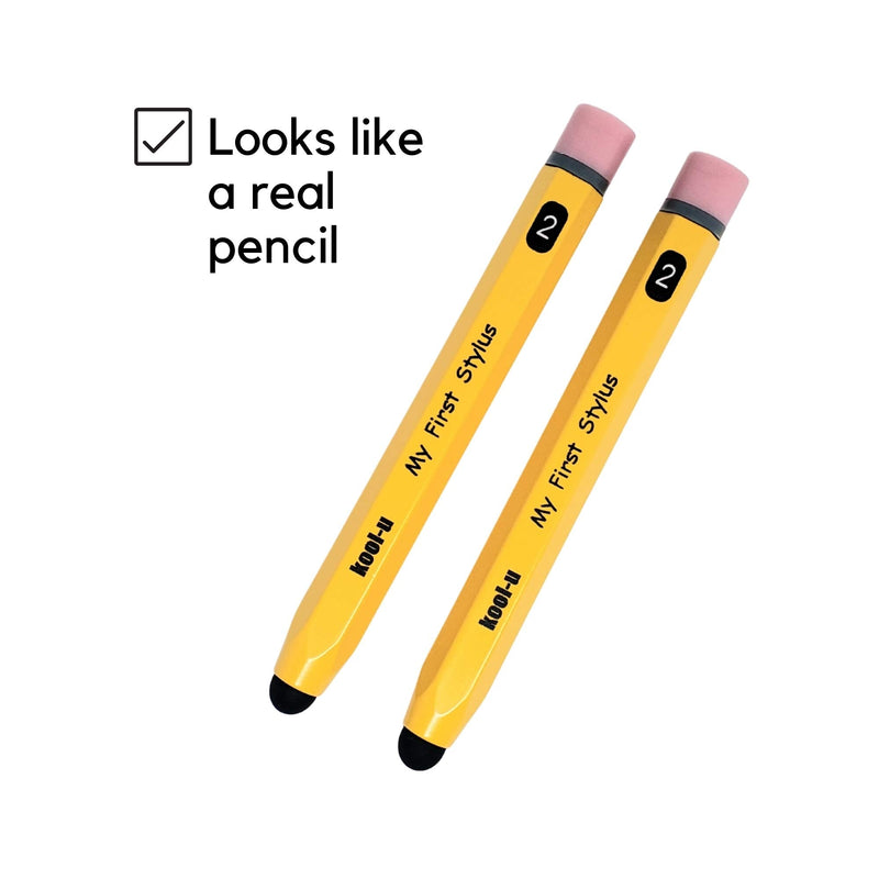KOOL-U Stylus Pens for Kids, Hexagon Shaped Like a Real Pencil, Compatible with All Touch Screen Devices - Apple IPAD, iPhone, Samsung Galaxy Tab, Amazon Fire - 2 Pack