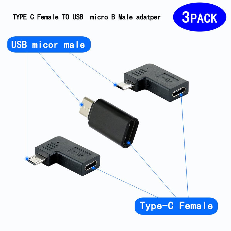 rgzhihuifz USB-C Type-C Female to Micro USB 2.0 5Pin Male Data Adapter 90 Degree Left & Right Angled Type,3 Pack