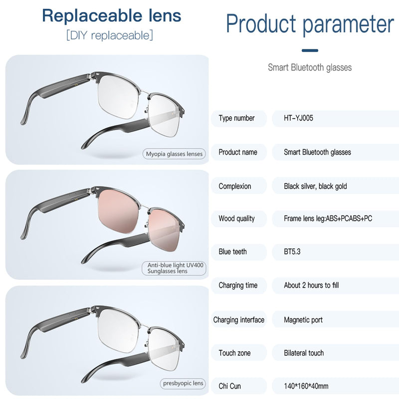 AI Translation Glasses with Over 144 Languages Real-Time Translation | Touch Control,Voice Assistant, Anti-Blue Light, Smart Music Glasses, Great for students, travel and Business Negotiation
