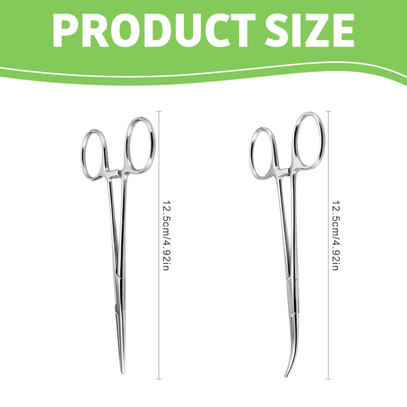 Piercing Pliers, 12.5 cm Clamping Pliers Piercing Pliers for Opening, Clamp Nurse, Straight and Curved Heads, Cat and Dog Hair Tweezers, Screw Clamp Sawtooth Design Non-Slip Pack of 2