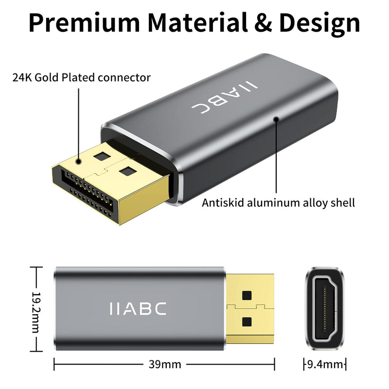 [AUSTRALIA] - Displayport to HDMI Adapter (2Pack) 4K 24K Gold Plated Displayport DP to HDMI Female Converter，Uni-Directional Display Port to HDMI Converter Compatible for Lenovo, HP, Dell &More- Grey 2-Pack 
