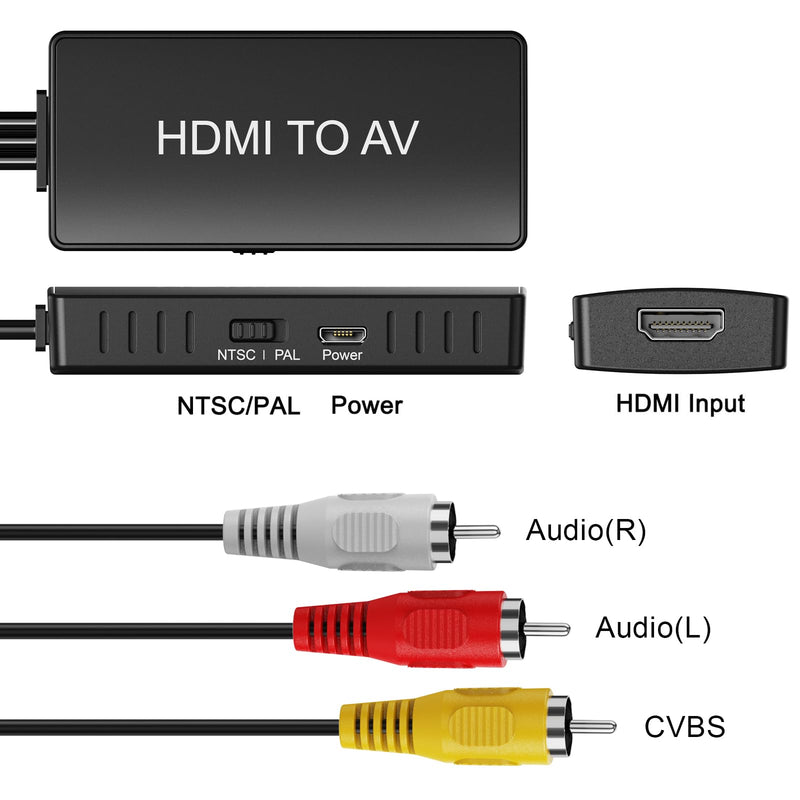 HDMI to RCA Converter, HDMI to AV Adapter for Old TV, HDMI RCA Composite Video Converter Supports PAL/NTSC for TV Stick, Roku, Android TV Box, DVD HDMI to RCA