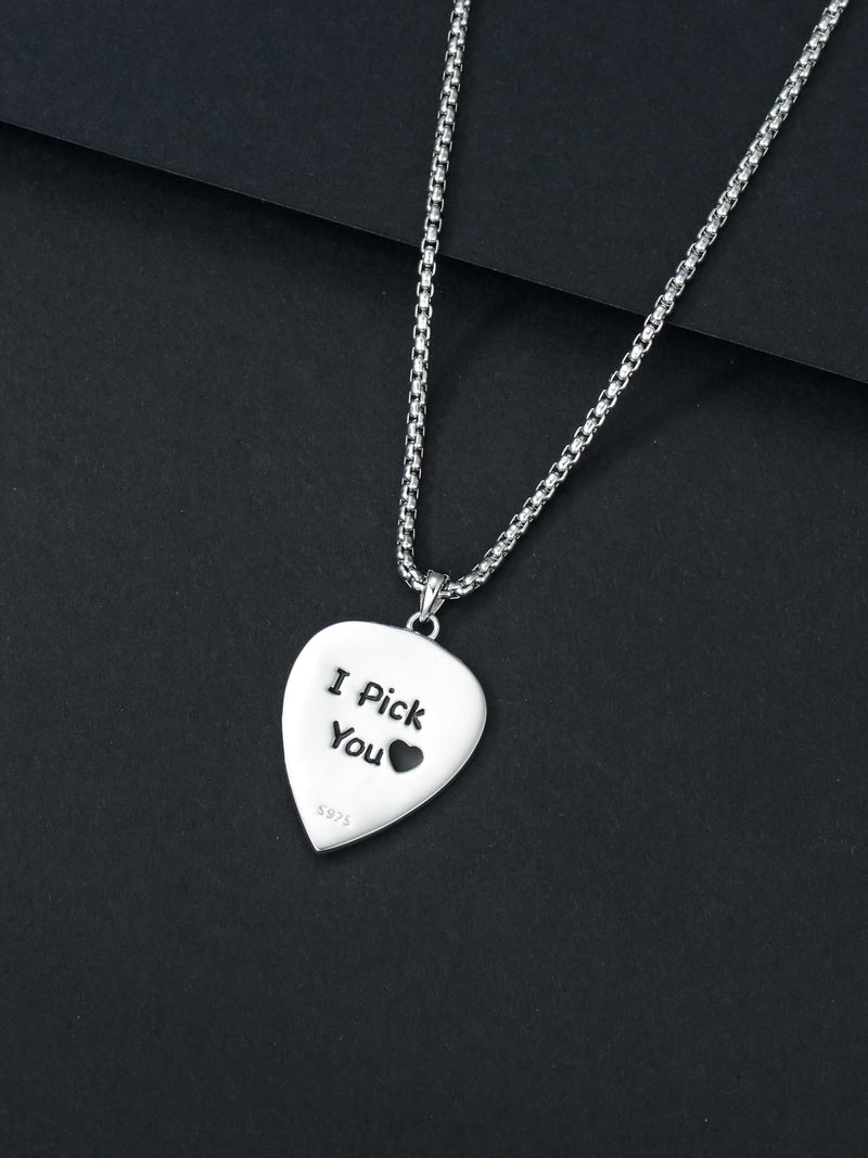 KXJ Music Gifts for Men Women S925 Sterling Silver Guitar Necklace for Men Women Trendy Black/Blue Guitar Music Pendant Gifts for Guitar Players Guitar Lover Musical Jewelry for Guitar Teacher Student Graduation Birthday Anniversary Valentines Day