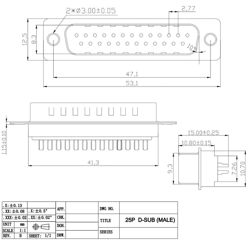 Jienk 10PCS DB25 RS232 D-SUB Serial Solder Cup Connectors, Gold Plated Joints RS232 Serial Port 25 Pin D Sub Couplers