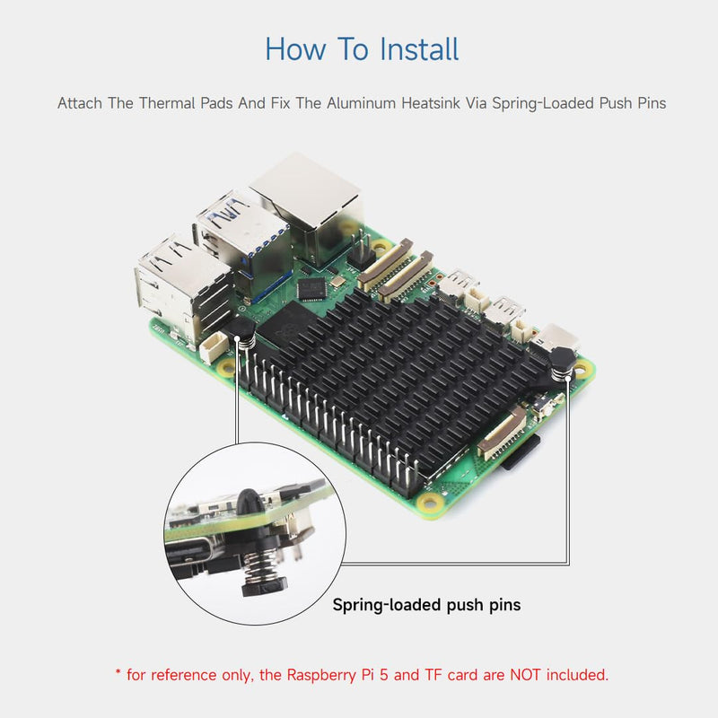Waveshare Aluminum Heatsink for Raspberry Pi 5, with Thermal Pads and Spring-Loaded Push Pins