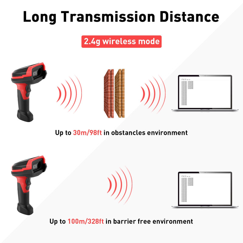 [AUSTRALIA] - Barcode Scanner Wireless, 1D CCD Automatic Bar Code Scanner with 1.8 Inch Display Screen, Rechargeable Handhold Barcode Reader with 2.4G Receiver & USB Wired Plug and Play (Red) 1D Red 