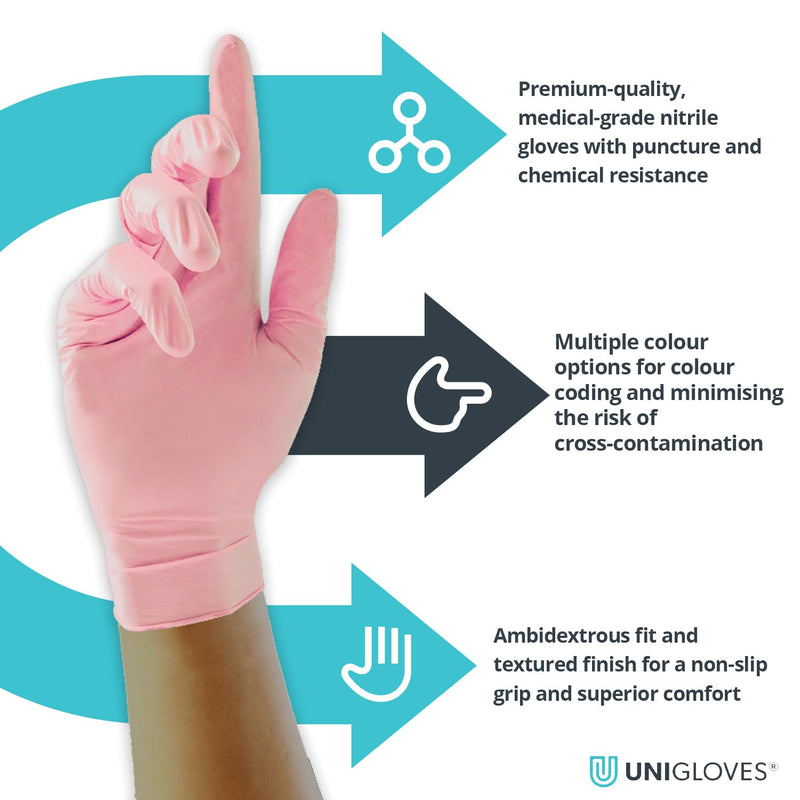 UNIGLOVES GP0051 Pink Pearl Powder Free Nitrile Gloves-Boxed x100, Extra Small Set of 100 XS