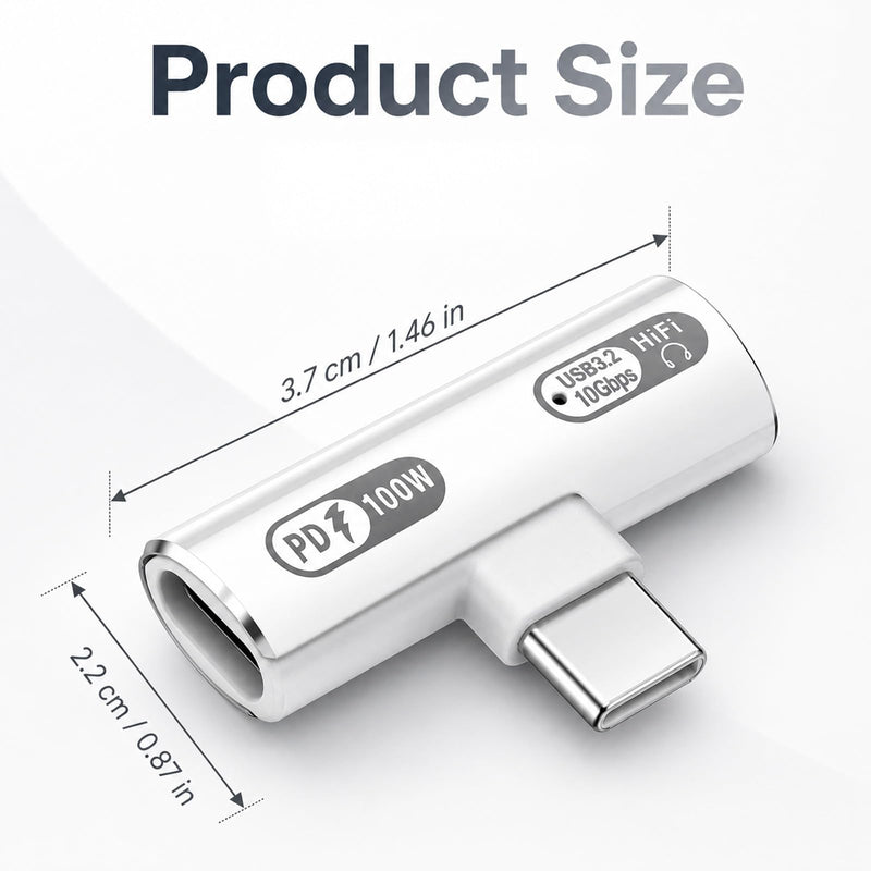 Dual USB C Splitter Adapter with 100W Fast Charging 2 in 1 Type C Splitter Headphones and Charging 10Gbps Date UsbC Splitters Adapter for TypcC Phone Pad Computer Headphone and most TypcC Devices