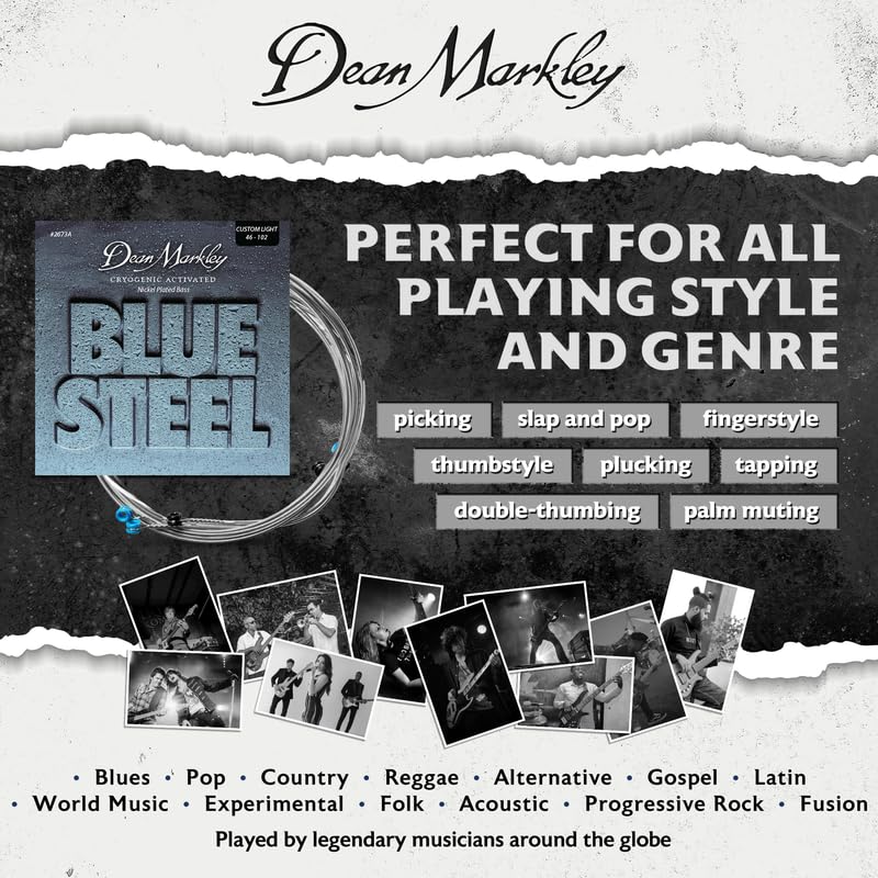 Dean Markley NPS Blue Steel Bass Guitar Strings 4 String Set, 46-102 Custom Light 4 String Bass Guitar, Cryogenically Processed Steel Bass Strings with Warm Rich Tone, Made in the USA 4-String
