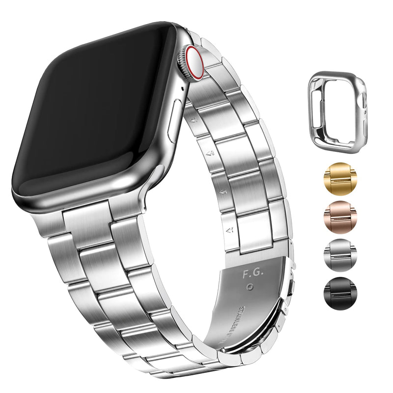 Fullmosa No-Tool Needed Band Compatible Apple Watch Band with Case 41mm 40mm 38mm Silver & Rose Gold