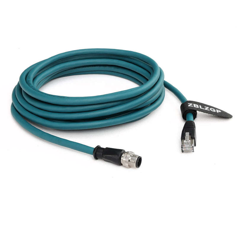 M12 D-Code 4-Pin Male to RJ45 Industrial Ethernet Cable, 5M (16.4ft), 24AWG CAT5e SFTP Shielded PVC, IP67 Waterproof, for Profinet, EtherCAT, Siemens PLC & Robotics Automation