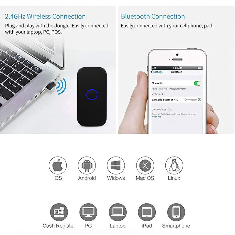 [AUSTRALIA] - Bluetooth 2D Wireless Barcode Scanner,Symcode 3-in-1 USB Wired & 2.4G Wireless & Bluetooth 4.1 1D QR Image Bar Code Reader Scanner 2D QR Bluetooth Scanner 
