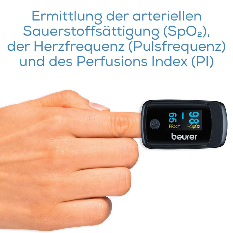 Beurer PO 40 Pulse Oximeter For Measuring Oxygen Saturation, Heart Rate And Perfusions Index (PI), Pain Free Application, Colour Display black Single