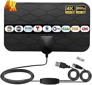 1byone Amplified HD Digital TV Antenna - Support 4K 1080p and All Older TV's - Indoor Smart Switch Amplifier Signal Booster - Coax HDTV Cable/AC Adapter (Black)
