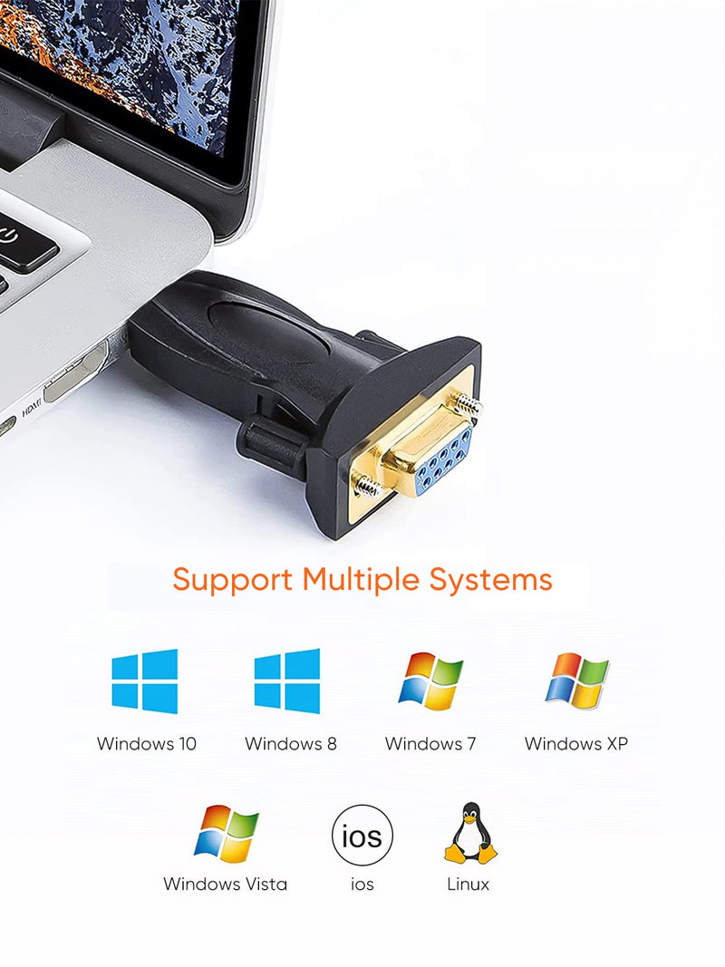 USB to RS232 Adapter with PL2303 Chip, CableCreation USB to DB9 Serial Female Converter Compatible with Windows 10, 8.1, 8, 7, Vista, XP, Linux and Mac OS X 10.6 and Above,Black PL2303 Chip/USB male to DB9 female