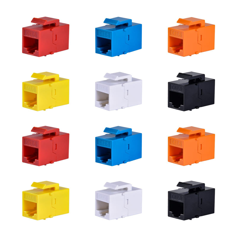 GeeekPi 12-Pack Cat6 RJ45 Keystone Jack Insert, Ethernet Keystone Jack for Patch Panel, Multicolor