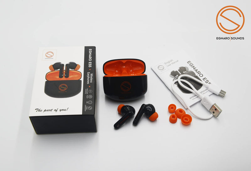 EGNARO ES5 True Wireless Stereo Earbuds Earphones, Bluetooth 5.1, Active Noise Cancelling, Touch Controls with Microphone and IPX4 Water Resistance, Color Black