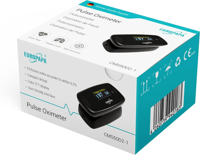 EUROPAPA Pulse Oximeter, Finger Pulse Oximeter, Ideal for Quick Measurement of Oxygen Saturation (SpO2), Simple Heart Rate Monitor for Adults, OLED Display (Black) black