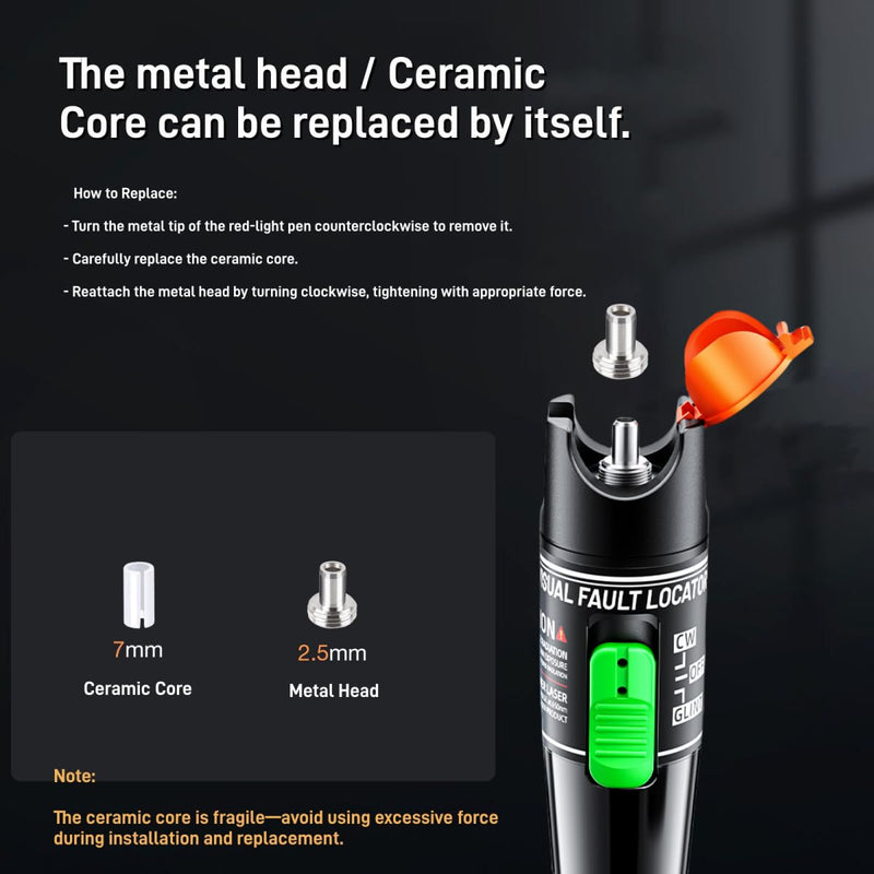 Visual Fault Locator,30-50KM Fiber Optic Cable Tester Meter, VFL Red Light Pen Light Source Testers(Black) 30-50KM VFL