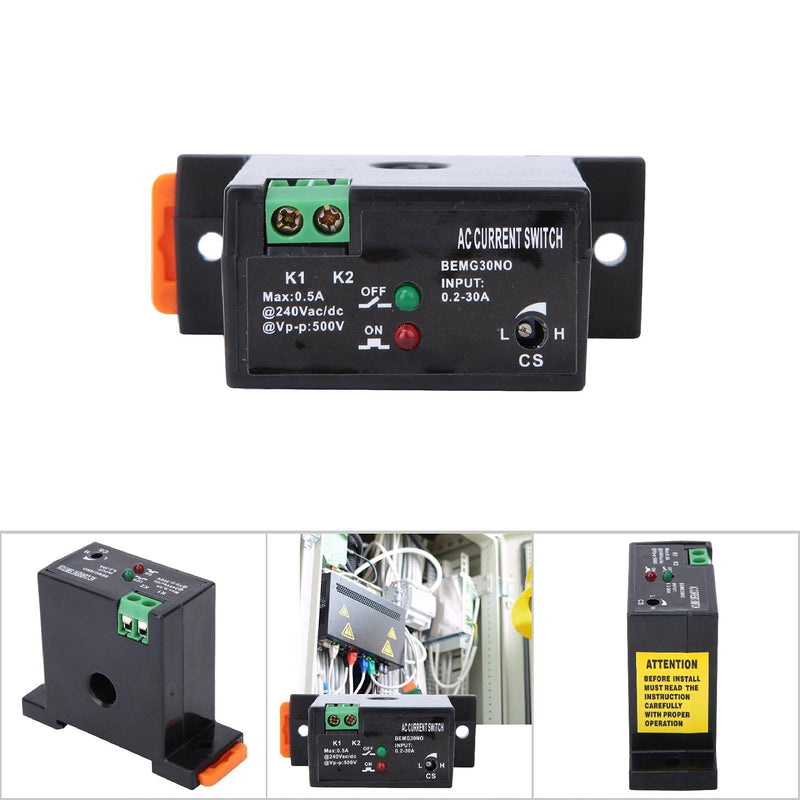 Uadme Adjustable Current Switch, Current Meter Switch AC 240V 0.2-30A, Normally Open Current Sensor Control Switch, for Industrial Automation Devices, Buzzer, Relay, Microcontroller