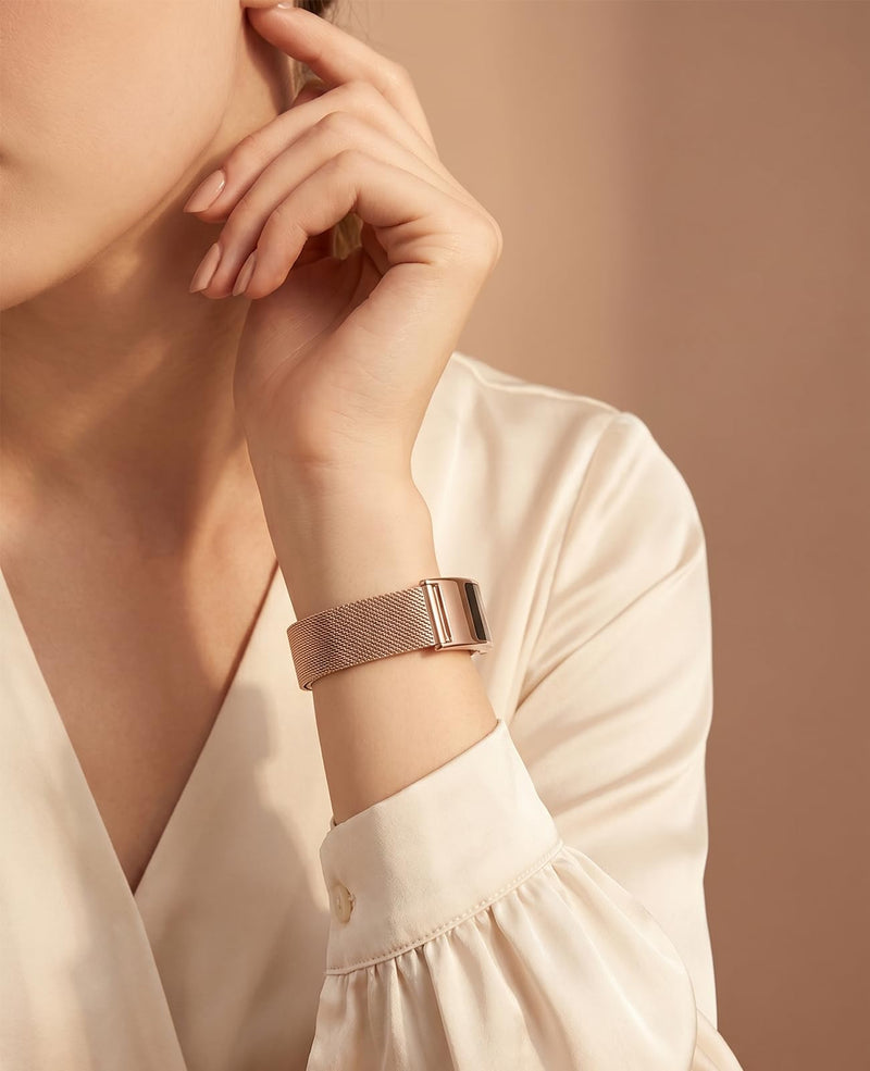 Smart Bracelet for Women Men Ultra-Thin Fitness Tracker for Android & iOS | Wearable Activity,100m Waterproof,24/7 Health Monitoring Heart Rate,Sleep Monitor,100+ Sports modes,30 Days Battery,3 Bands Rose Gold Mesh Strap