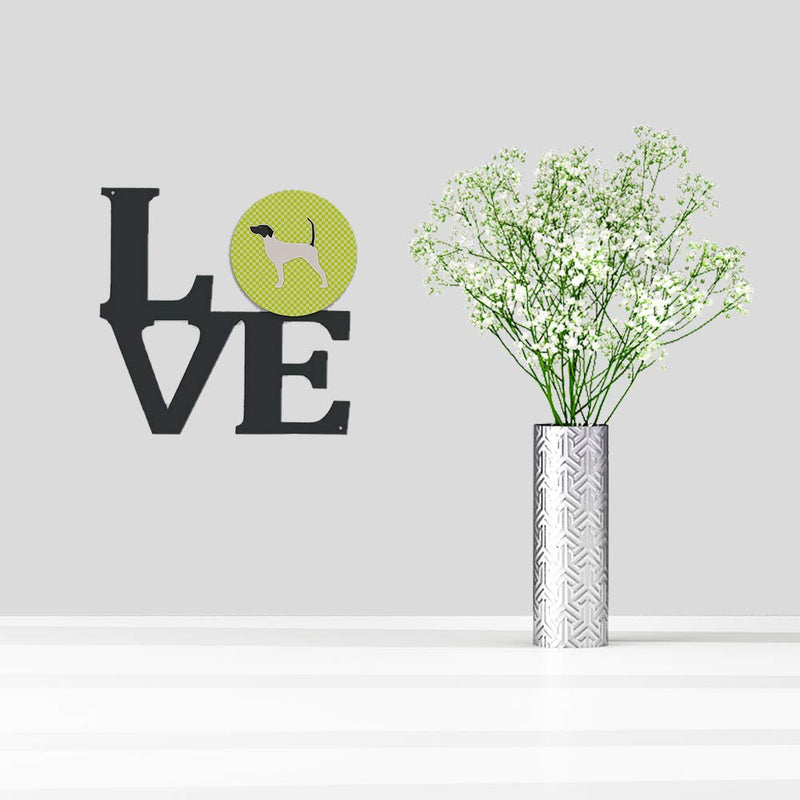 Caroline's Treasures BB3795WALV English Pointer Checkerboard Green Metal Wall Artwork Love, 12X12, Multicolor