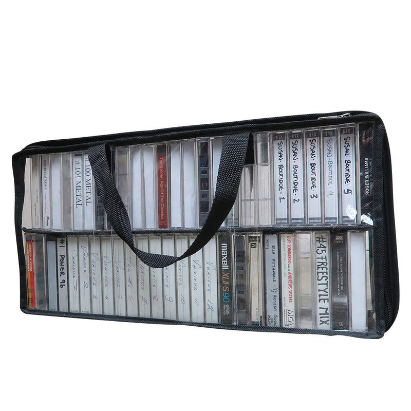 [AUSTRALIA] - Evelots Cassette Tape Bag -See Thru Organizer Storage with Handles - Easy Carrying Case - No Dust or Moisture - Holds 50 Tapes with cases 