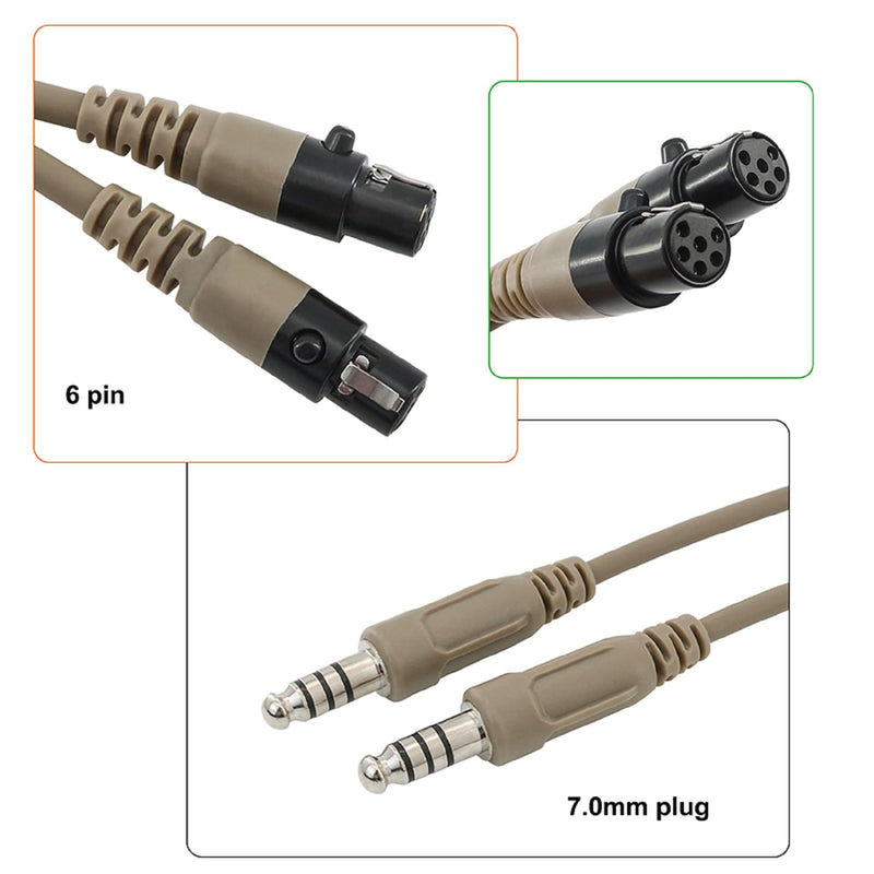 HEARFALCOM Tactical Headset Accessory Dual Channel Cable Wire Adapter Compatible with TAC700 Headset (Dual Pass Cable DE) Dual pass cable DE