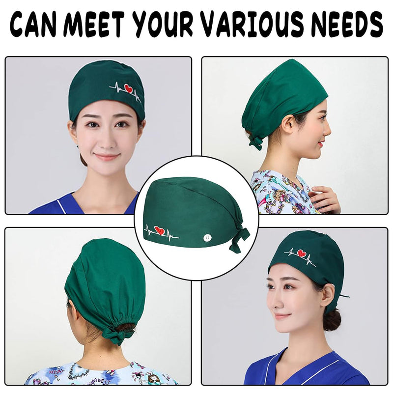Ozmw 1 x Surgical Cap, Nurse Cap, Adjustable, with Button, Work Cap, 100% Cotton (EKG Pattern)