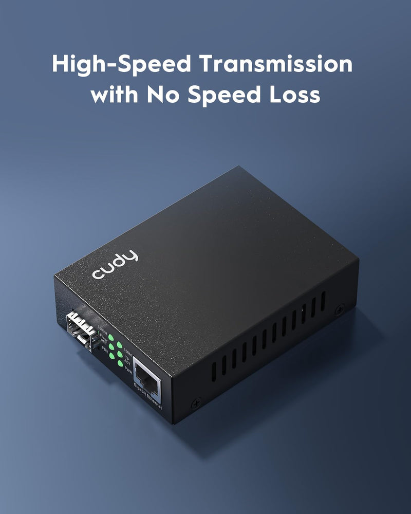 Cudy Gigabit SFP to RJ45 Media Converter Plug and Play Metal, MC220 | GbE fiber uplink to RJ45 format bridge, 1.25G fiber uplink Slot, DC Powered, Hot-Pluggable Module, Link-Loss-Forwarding