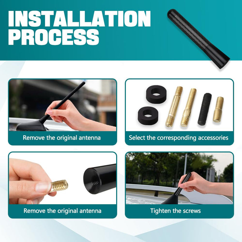 Car Short Antenna, 3.14" Car Stubby Antenna, Carbon Fiber Mini Car Antenna with Aluminum Alloy Threading, Car Accessories Universal Car Antenna Replacement for AM/FM Radio Reception (Black) Black 8cm