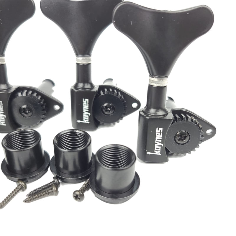 KAYNES 1:24 Ratio Electric Bass Guitar Machine Heads Tuners Guitar Tuning Key Pegs Open Gear Replacement for Jazz Precision (4 for Right, Black) 4 for Right