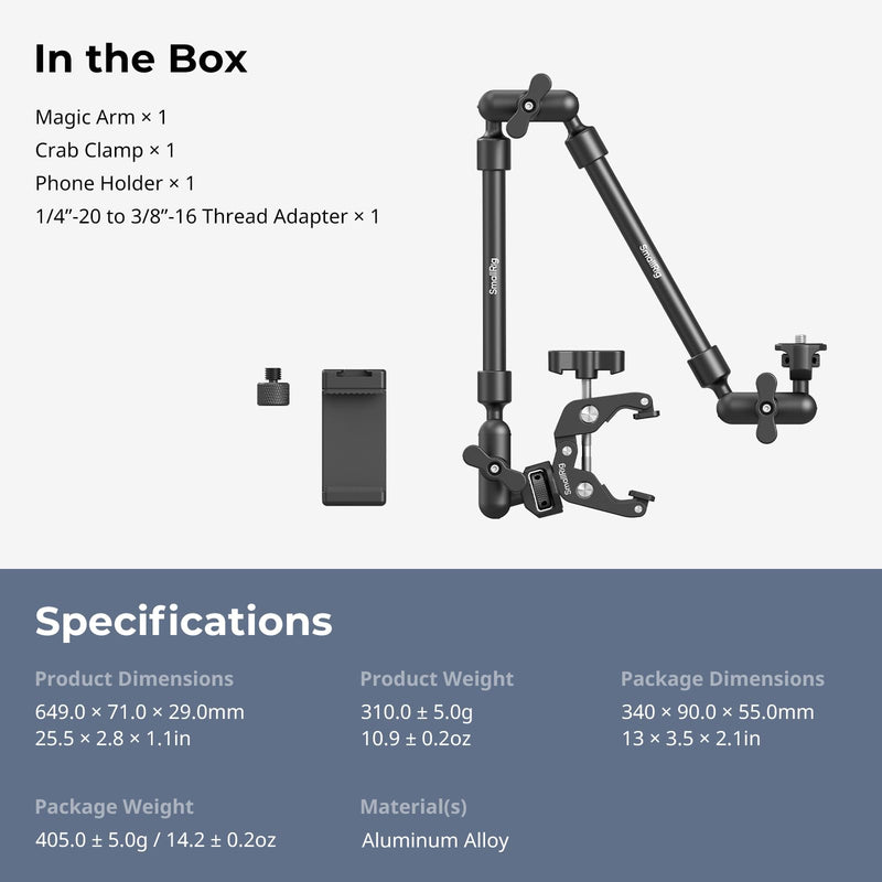 [AUSTRALIA] - SMALLRIG 22" Magic Arm Clamp, Overhead Phone Mount Holder Stand, Flexible Desk Camera Mount, Articulating Friction Boom Arm, for POV Shot, Filming, Light, Webcam, Action Camera Double Ball Joints 