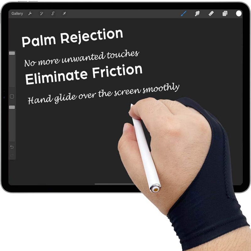 Timebetter Artist Drawing Glove, Digital Art Glove for Tablet iPad, Palm Rejection, Two Open Finger, Fit Left Right Hand - L, Pack of 2 2 Finger, Tip Open