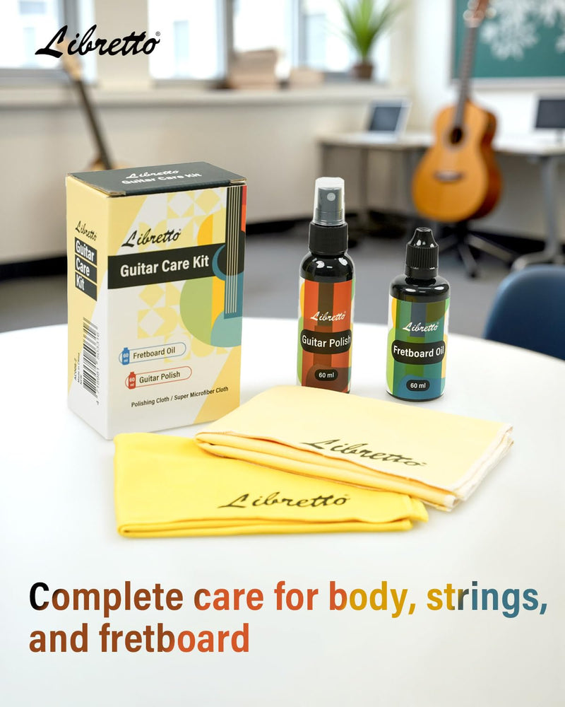 Libretto Guitar Cleaning Kit, 2 Pack Guitar Maintenance Set with Polish, Fretboard Oil and 2 Microfiber Cloths, All in One Care for Acoustic and Electric Guitars 2-Pack