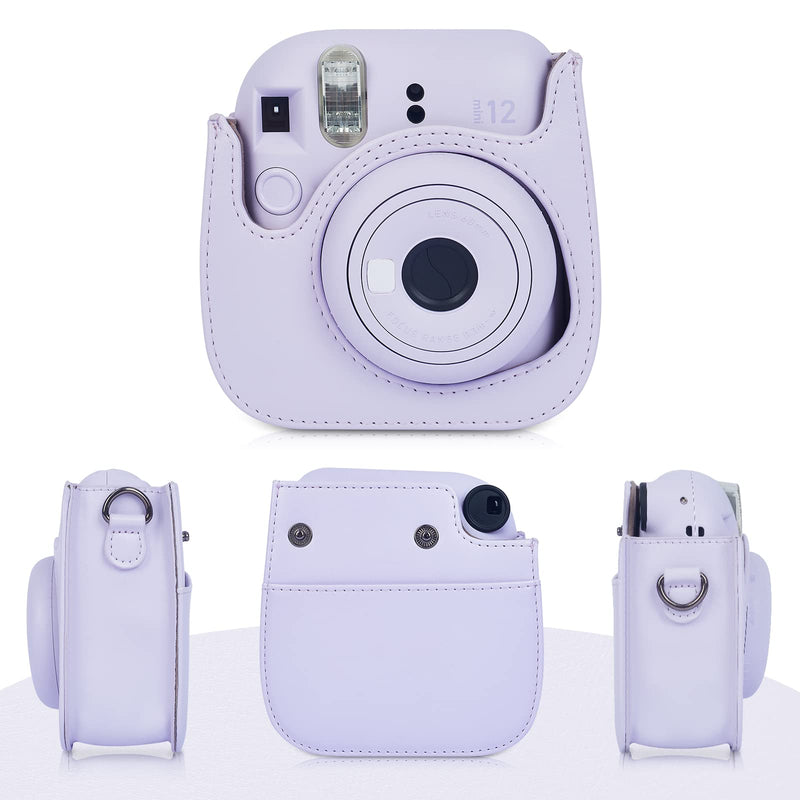Phetium Instant mini 12 Camera Protective Case Compatible with Instax Mini 12 11,PU Leather Bag with Pocket and Adjustable Shoulder Strap(Lilac Purple) Lilac Purple
