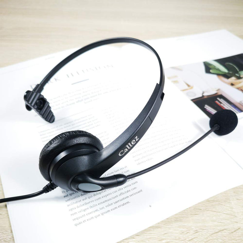 Callez USB Headset with Microphone Noise Cancelling & Audio Controls, Wideband Computer Headphones for Business UC Skype Lync Softphone Call Center Office, Clearer Voice, Super Light, Ultra Comfort Black