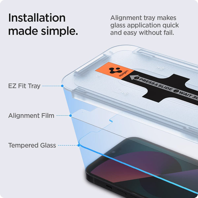 Spigen Tempered Glass Screen Protector [GlasTR EZ FIT] designed for iPhone 14 / iPhone 13 Pro/iPhone 13 [2 Pack]