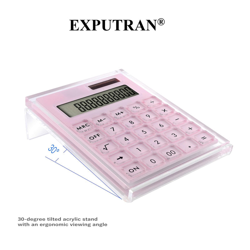 Acrylic Calculator with Stand, Battery and Solar Hybrid Powered Basic Calculator 12-Digit LCD Display,Home Office Desktop Accessories(Pink) Pink